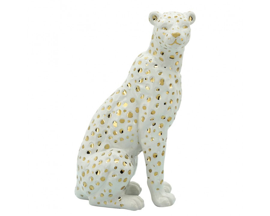 Sagebrook - 11" Sitting Leopard in White/Gold