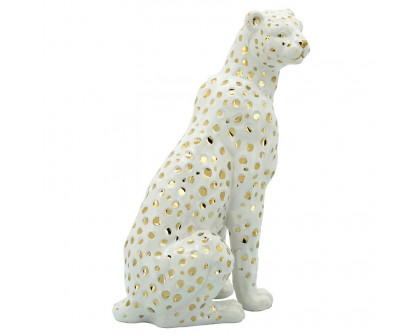 Sagebrook - 11" Sitting Leopard in White/Gold