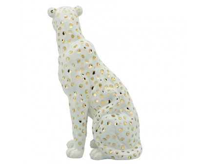 Sagebrook - 11" Sitting Leopard in White/Gold