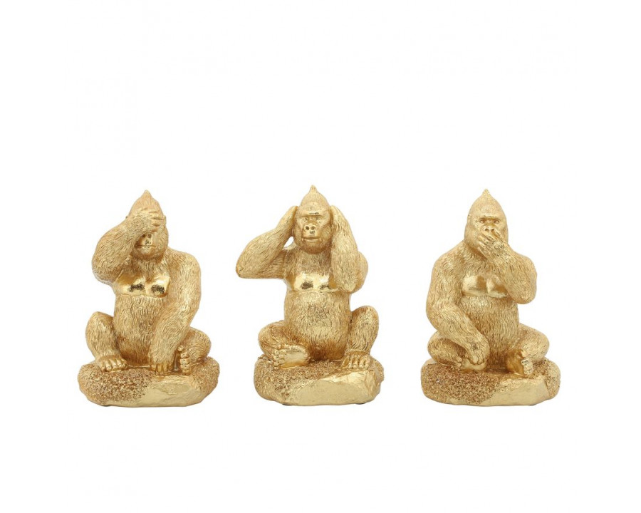 Sagebrook - Resin Hear, Speak, See No Evil Gorillas (Set Of 3) in Gold