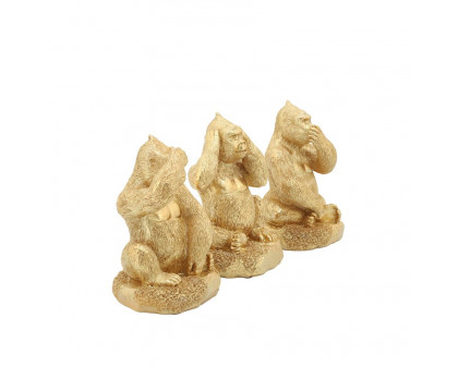 Sagebrook - Resin Hear, Speak, See No Evil Gorillas (Set Of 3) in Gold