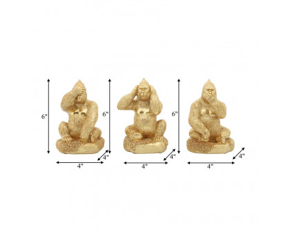 Sagebrook - Resin Hear, Speak, See No Evil Gorillas (Set Of 3) in Gold