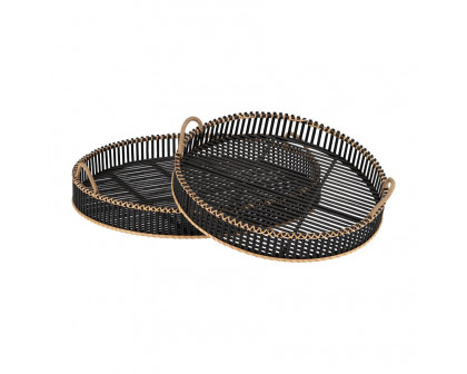 Sagebrook 24"/30" Bamboo Round Trays (Set Of 2) - Black