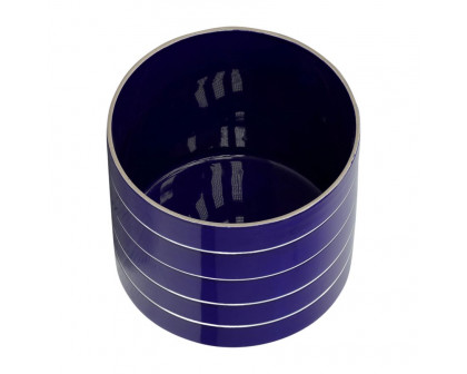 Sagebrook 10" Striped Planter With Wood Stand - Navy