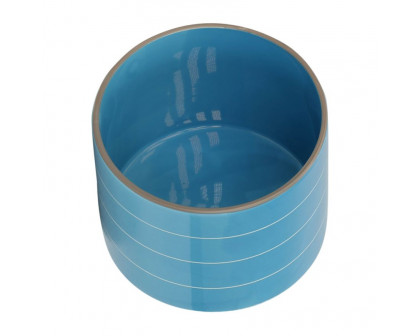 Sagebrook 8" Striped Planter With Wood Stand - Skyblue