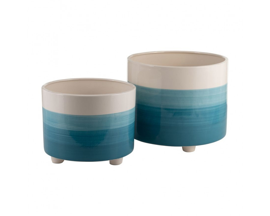 Sagebrook - 10"/12" Footed Planters (Set Of 2) in Blue