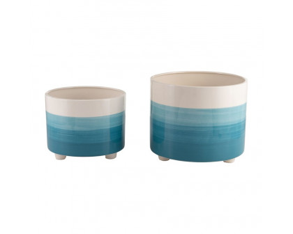 Sagebrook - 10"/12" Footed Planters (Set Of 2) in Blue