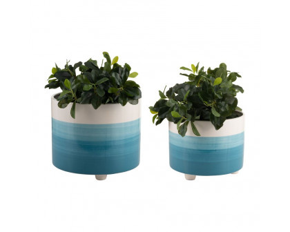 Sagebrook - 10"/12" Footed Planters (Set Of 2) in Blue