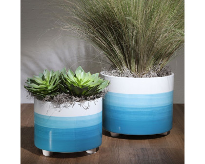 Sagebrook - 10"/12" Footed Planters (Set Of 2) in Blue