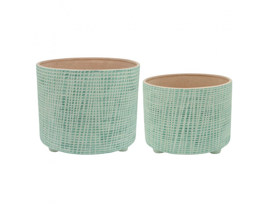 Sagebrook 10"/12" Checkered Footed Planters (Set Of 2) - Green