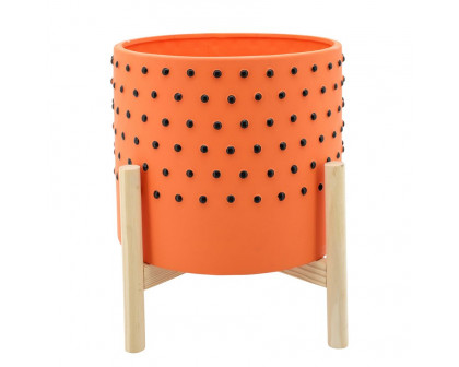 Sagebrook 10" Dotted Planter With Wood Stand