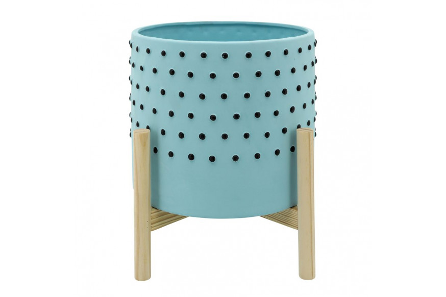 Sagebrook™ 10" Dotted Planter With Wood Stand - Blue