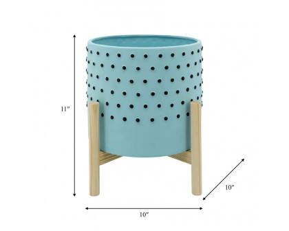 Sagebrook™ 10" Dotted Planter With Wood Stand - Blue