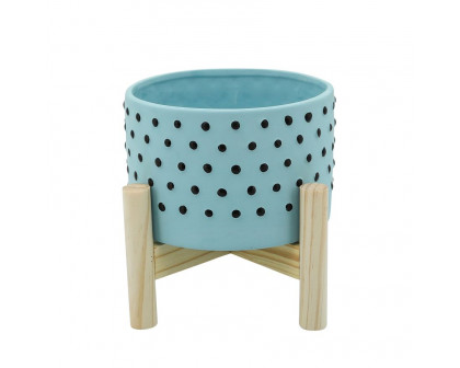 Sagebrook 10" Dotted Planter With Wood Stand