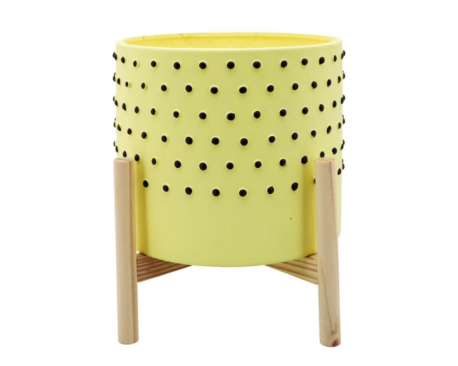 Sagebrook 10" Dotted Planter With Wood Stand - Yellow