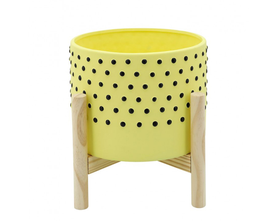 Sagebrook 8" Dotted Planter With Wood Stand - Yellow