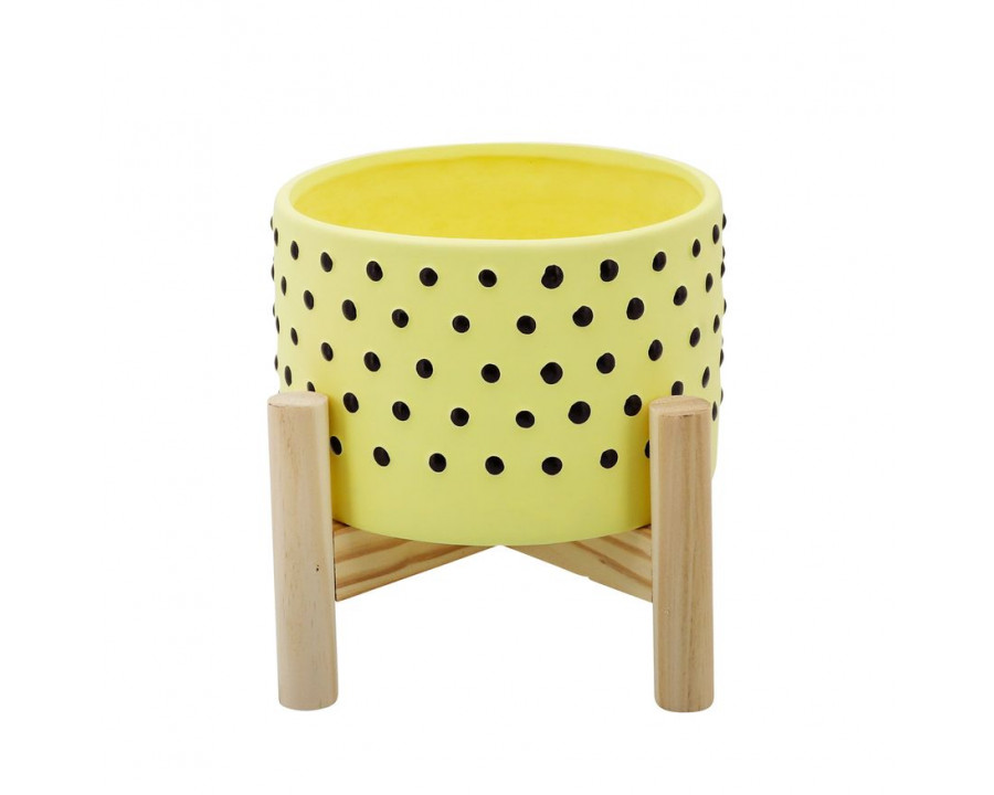 Sagebrook 6" Dotted Planter With Wood Stand - Yellow