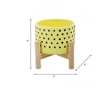 Sagebrook 6" Dotted Planter With Wood Stand - Yellow