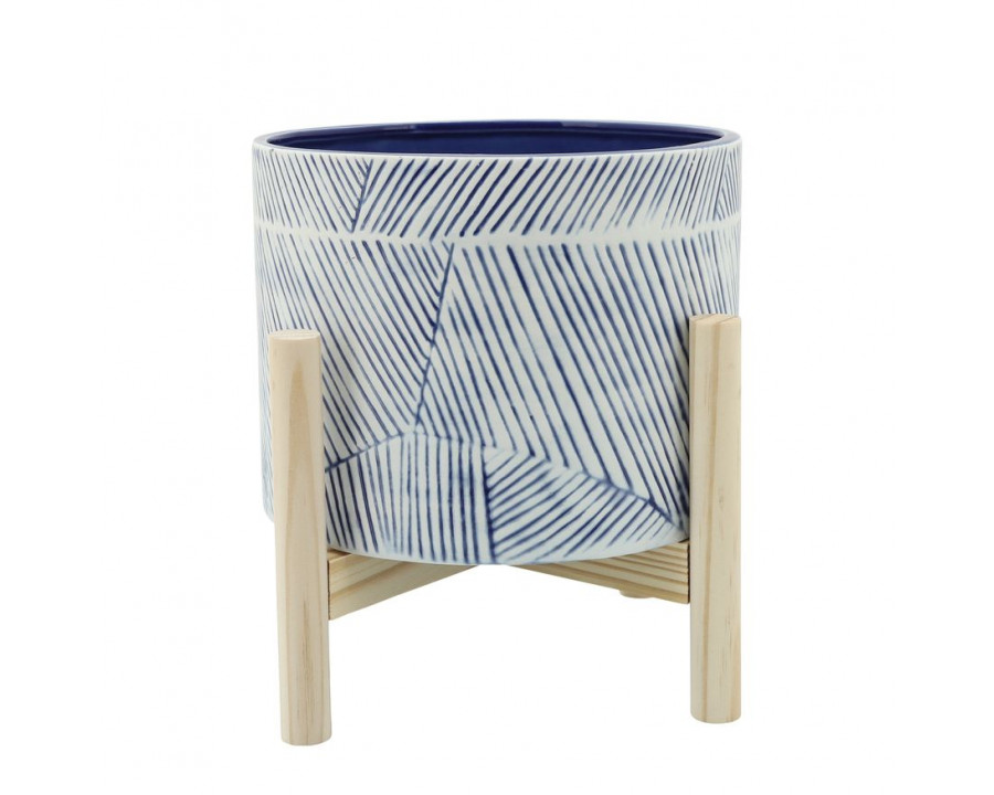 Sagebrook 8" Planter With Wood Stand - Navy