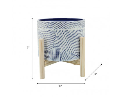 Sagebrook 8" Planter With Wood Stand - Navy