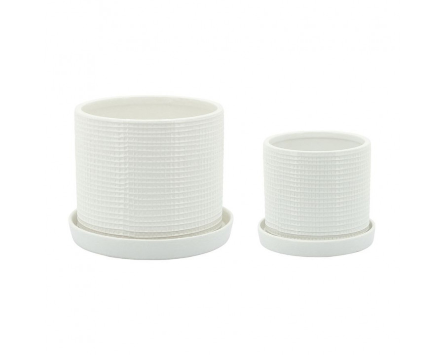 Sagebrook 6"/8" Weave Planters With Saucer (Set Of 2) - White