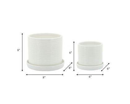 Sagebrook 6"/8" Weave Planters With Saucer (Set Of 2) - White