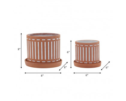 Sagebrook 6"/8" Terracotta Planters With Saucer (Set Of 2) - Orange