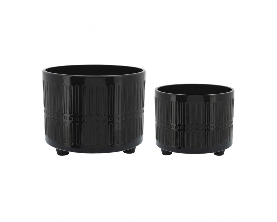 Sagebrook 10"/12" Lines Footed Planters (Set Of 2)