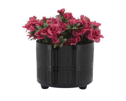 Sagebrook 10"/12" Lines Footed Planters (Set Of 2) - Black