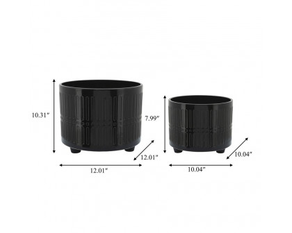 Sagebrook 10"/12" Lines Footed Planters (Set Of 2) - Black