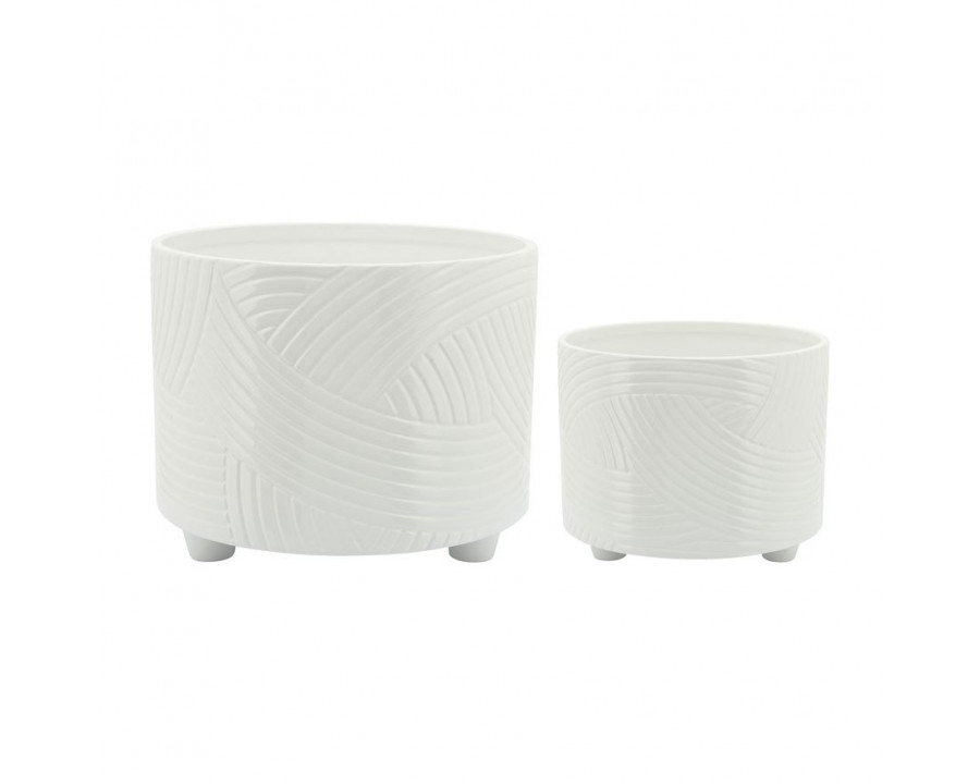 Sagebrook 10"/12" Swirl Footed Planters (Set Of 2) - White