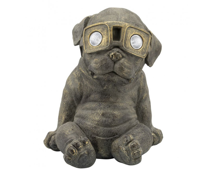 Sagebrook Resin Slouching Dog With Solar - Antique Gold