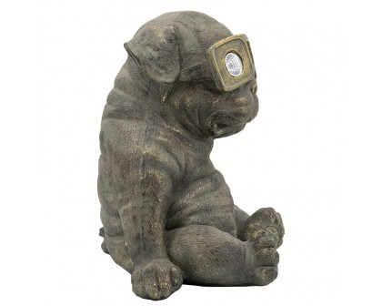 Sagebrook Resin Slouching Dog With Solar - Antique Gold