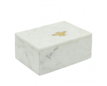 Sagebrook - 7"x5" Marble Box With Bee Accent