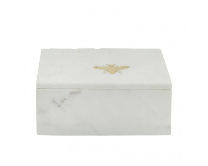 Sagebrook 7"x5" Marble Box With Bee Accent