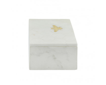 Sagebrook 7"x5" Marble Box With Bee Accent - White