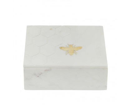 Sagebrook 7"x5" Marble Box With Bee Accent - White