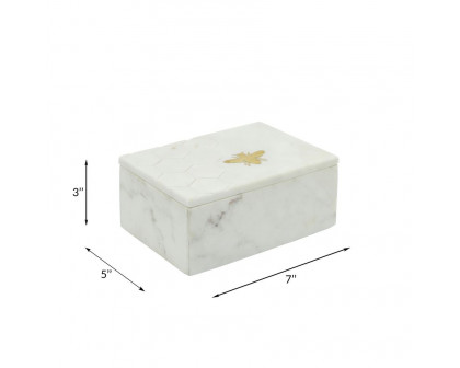 Sagebrook 7"x5" Marble Box With Bee Accent - White