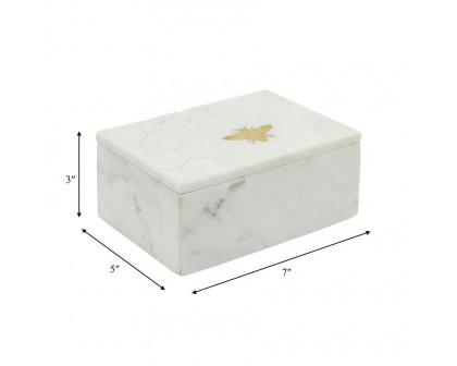 Sagebrook 7"x5" Marble Box With Bee Accent - White