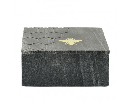 Sagebrook 7"x5" Marble Box With Bee Accent - Black