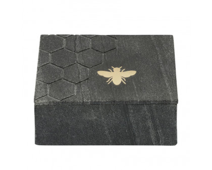 Sagebrook 7"x5" Marble Box With Bee Accent - Black