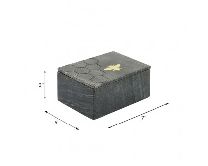 Sagebrook 7"x5" Marble Box With Bee Accent - Black