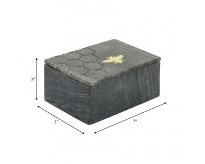 Sagebrook 7"x5" Marble Box With Bee Accent - Black