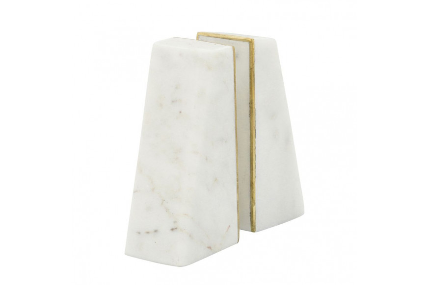 Sagebrook™ 6" Marble Slanted Bookends With Gold Trim (Set Of 2) - White