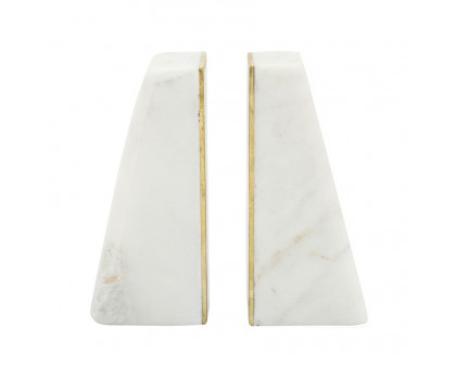 Sagebrook™ 6" Marble Slanted Bookends With Gold Trim (Set Of 2) - White