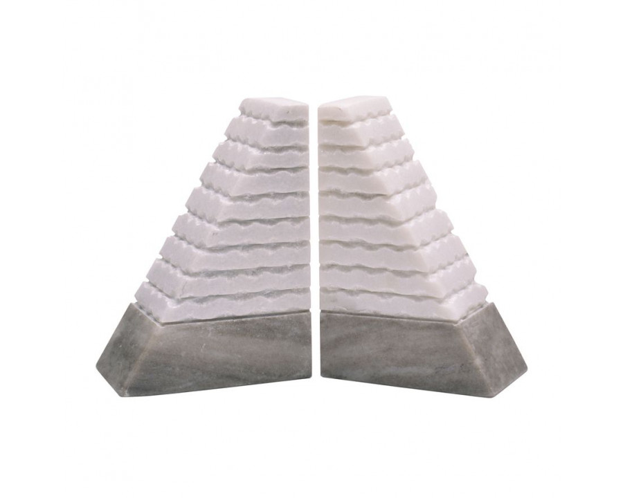 Sagebrook 6" Marble Pyramid Bookends (Set Of 2) - White/Onyx