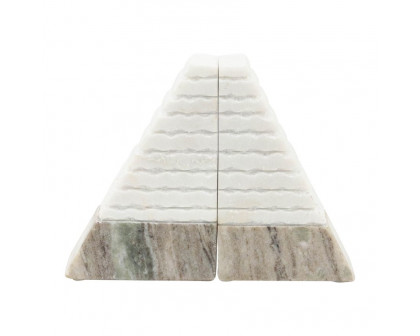 Sagebrook 6" Marble Pyramid Bookends (Set Of 2) - White/Onyx