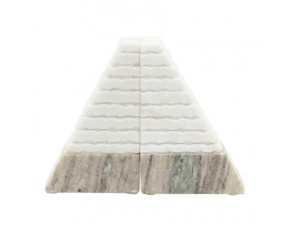 Sagebrook 6" Marble Pyramid Bookends (Set Of 2) - White/Onyx