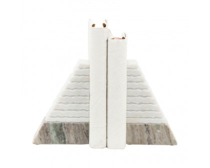 Sagebrook 6" Marble Pyramid Bookends (Set Of 2) - White/Onyx