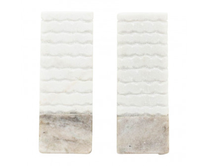 Sagebrook 6" Marble Pyramid Bookends (Set Of 2) - White/Onyx